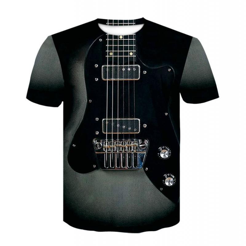 Summer Round Neck 3D Musical Instrument Print Top Fashionable Casual Short Sleeved Men's T-shirts