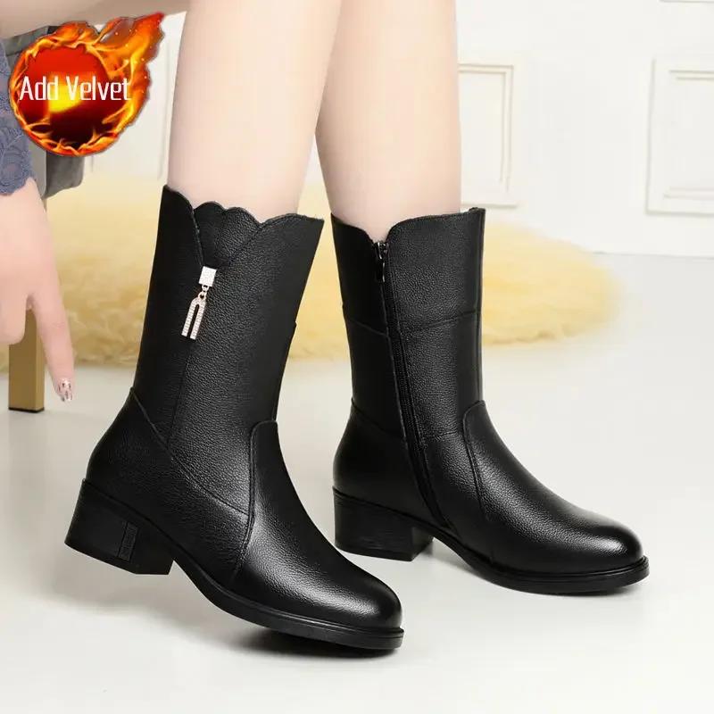 Fashion Large Size Warm New In Half High Boots for Women Leather Footwear Gyaru Work Sale Quality on Promotion Pu Mid Calf Shoes Woman