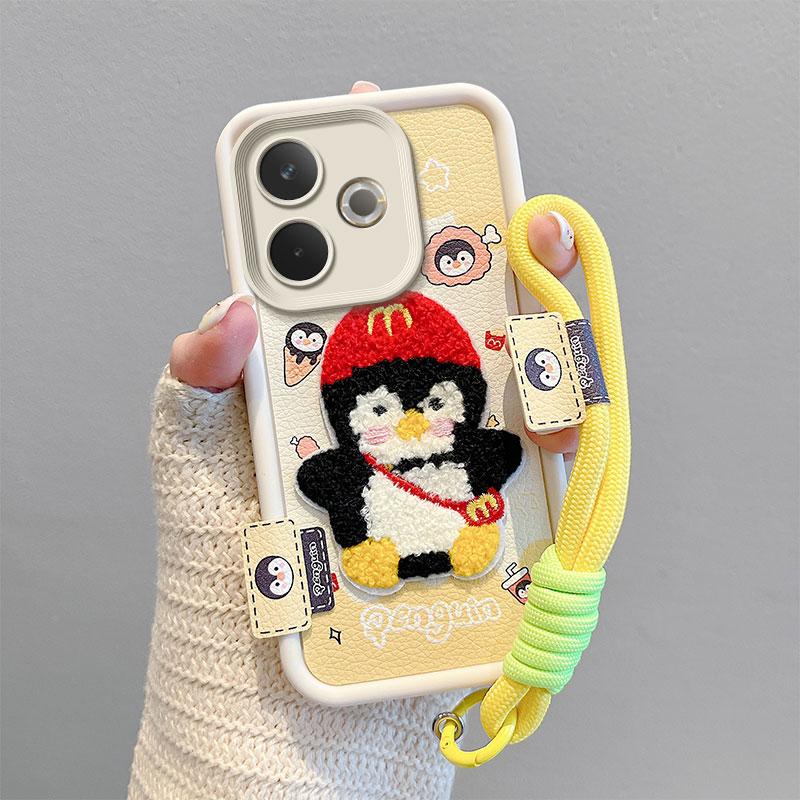 KEYSION Cartoon Cute Plush Embroidery Case for OPPO A5 Pro 5G with Lanyard Silicone Shockproof Phone Cover for OPPO A5 Pro