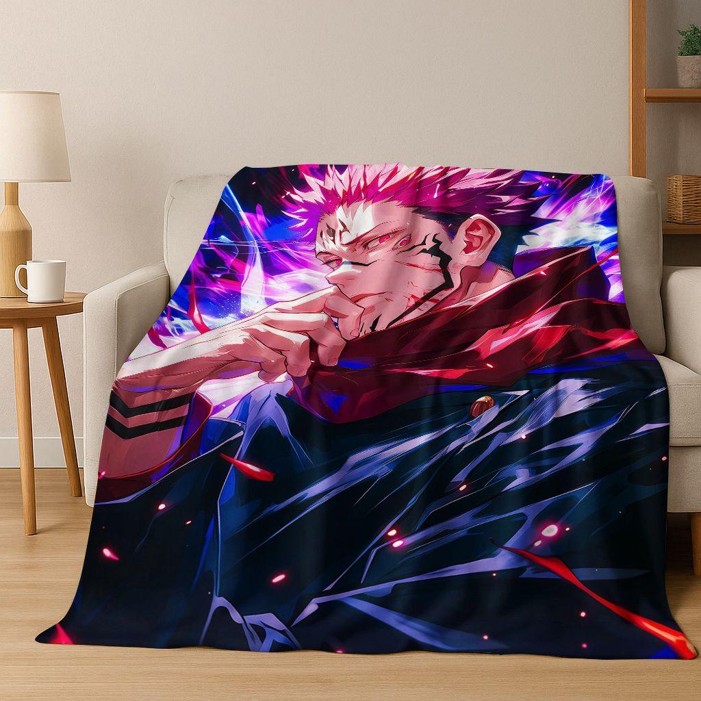Anime Jujutsu Kaisen Yuji Satoru Kreskówkowy Koc Flanelowy, Przytulny Miękki Koc Rzutowy do Domu Sypialni Łóżka Kanapy Pokrowiec Piknikowy Prezent Dziecko
