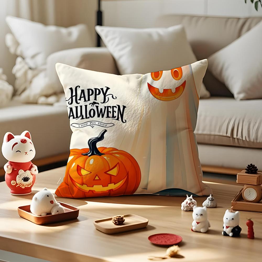 Halloween Cushion Cover Anti-dustmite Pillowcase Invisible Zipper Silky Short Plush Sofa Cushion Cover