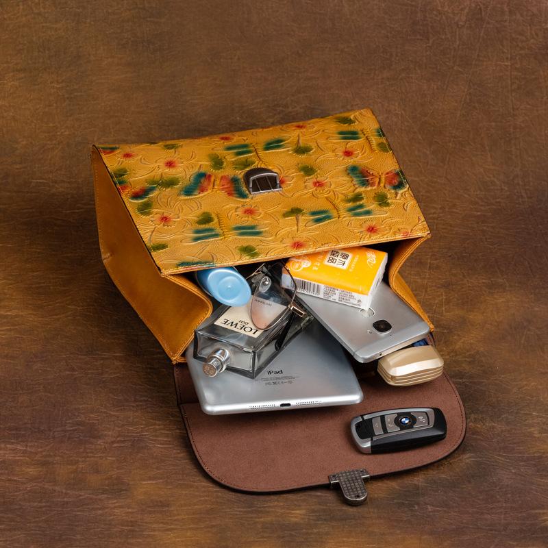 Cowhide Backpack Multi-purpose Chinese Style Retro Embossed Bag Vegetable Tanned Leather