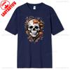 Floral Skull TShirt Boho Wild Flowers Cotton Short Sleeve Summer Casual Tee Gift for Her Stylish Fit Pumpkin Plant Graphic Tops