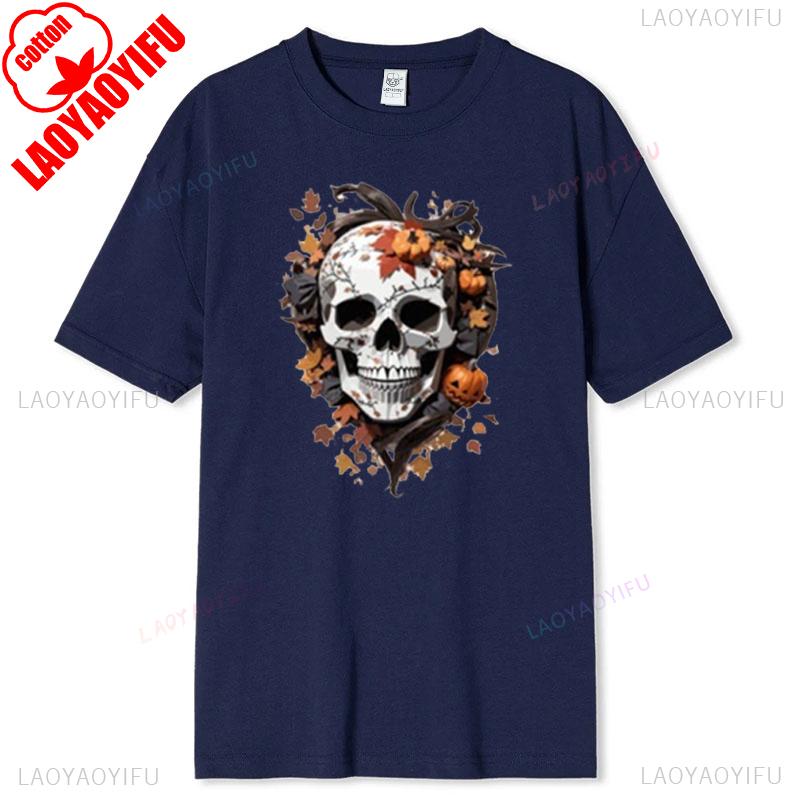 Floral Skull TShirt Boho Wild Flowers Cotton Short Sleeve Summer Casual Tee Gift for Her Stylish Fit Pumpkin Plant Graphic Tops