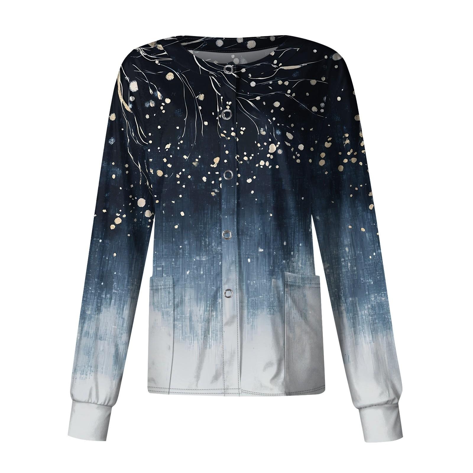 

Женский повседневный однобортный однобортный защитная одежда с длинными рукавами и цветочным принтом, кардиган, топ XXL тёмно-синий