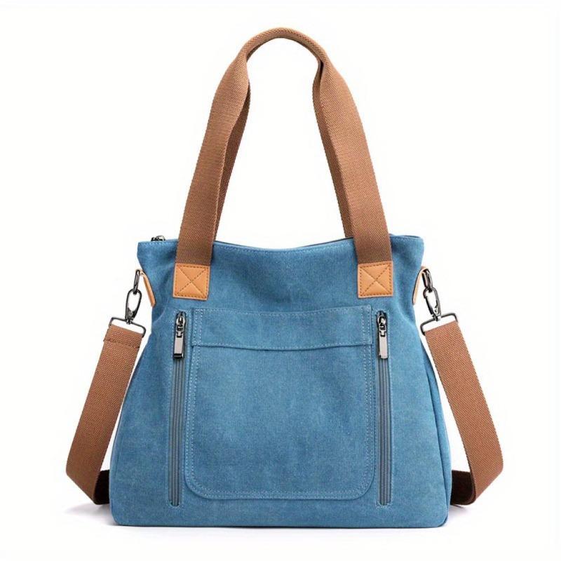 Borsa tote in tela di grande capacità Borsa a tracolla leggera e resistente Borsa da pendolare pratica casual