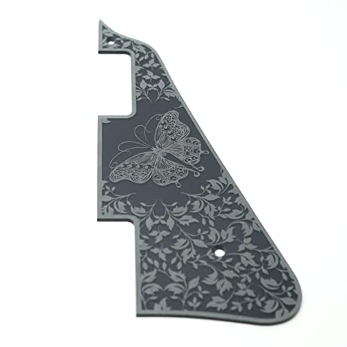 Clear Pickguard for Les Paul [Butterfly Engraving] Gray, Transparent