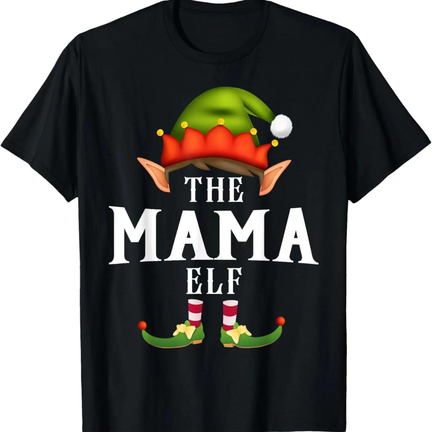Mama Elf Group Funny Christmas Pajama Party T-Shirt S