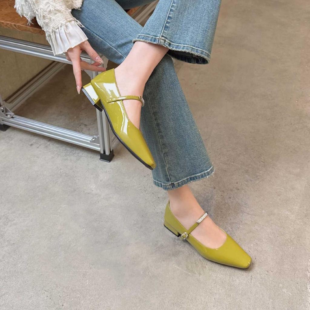 French small square head low heel Mary Jane shoes women's fashion temperament silver word with single shoes