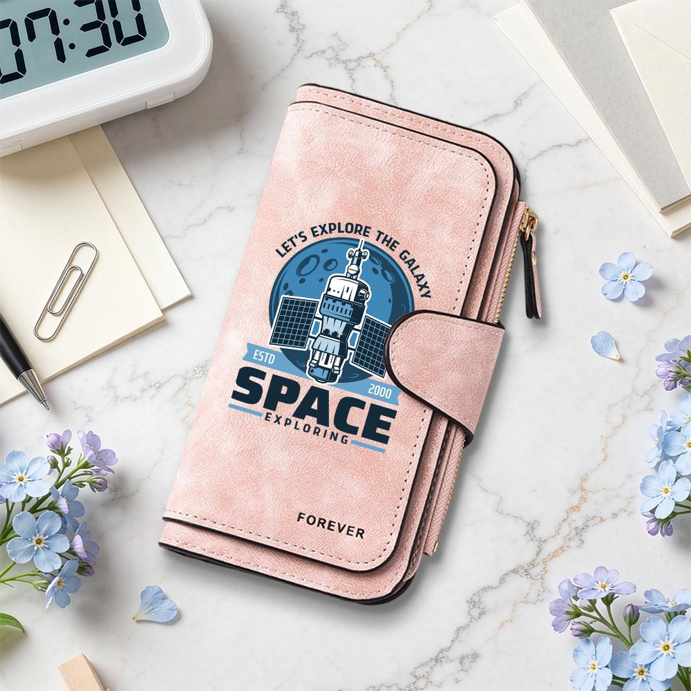 Stylish Space Themed Long Wallet Durable Card Holder Casual Daily Use Portable Purse