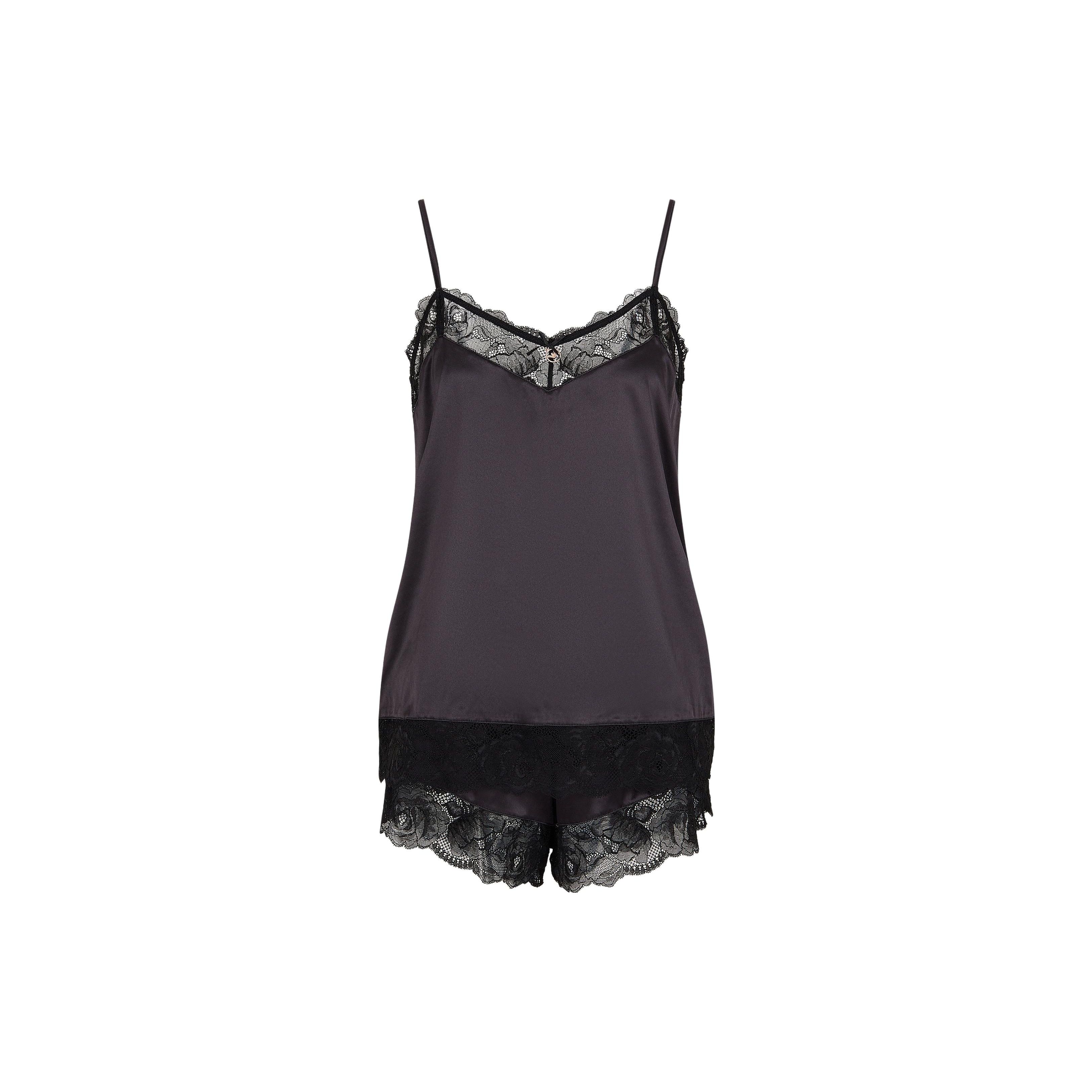 Emporio Armani Lace Satin Camisole Sleepwear Set Women sleepwear Black 1647153F20600020 M