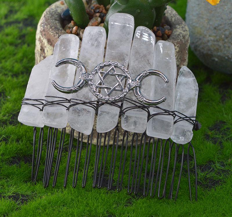 Amethyst Black Moon Wiccan Hair Comb Bridal Crown Ornaments