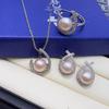 Elegant Three-Piece Set: Genuine Freshwater Pearl Pendant, Earrings, and Ring