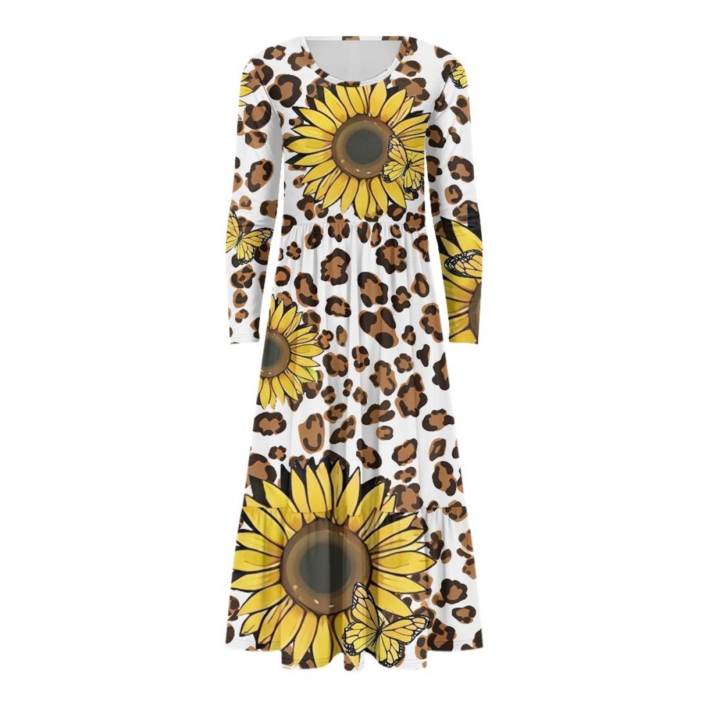 Long Sleeve Casual Daily Dress Ladies Patchwork Hem Midi Dress
