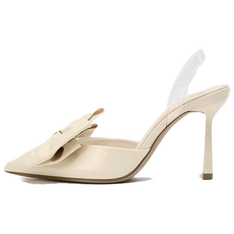 Zara Comfortable Versatile Bow Decorated Pointed Toe Open Back Mule High Heels Women High Heels White 12252510001-38