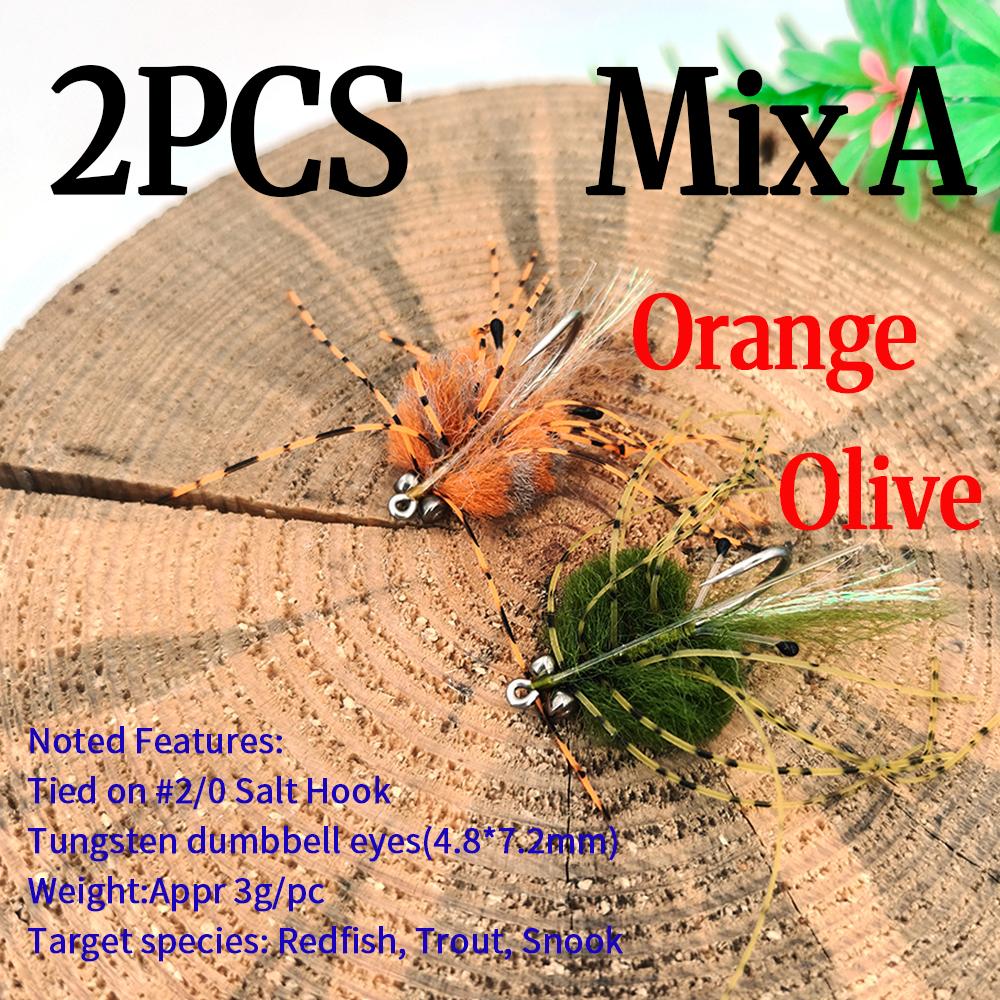 1PC/2PCS Weighted Saltwater Fishing Lure EP Crab Fly for Redfish, Striped Bass, Trout, Snook - Tungsten Eyes, UV Resin