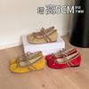 5 Inner Heightening Bow Suede Single Shoes New Ballet Shoes Double Buckle with Pleats Mary Jane Women's Shoes