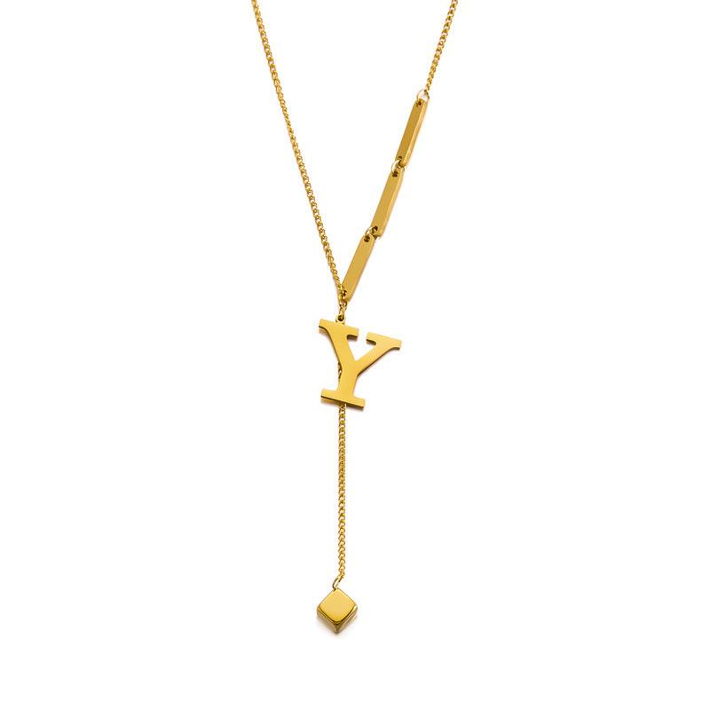Stainless Steel Letter Necklace with Long Tassel Pendant for Women