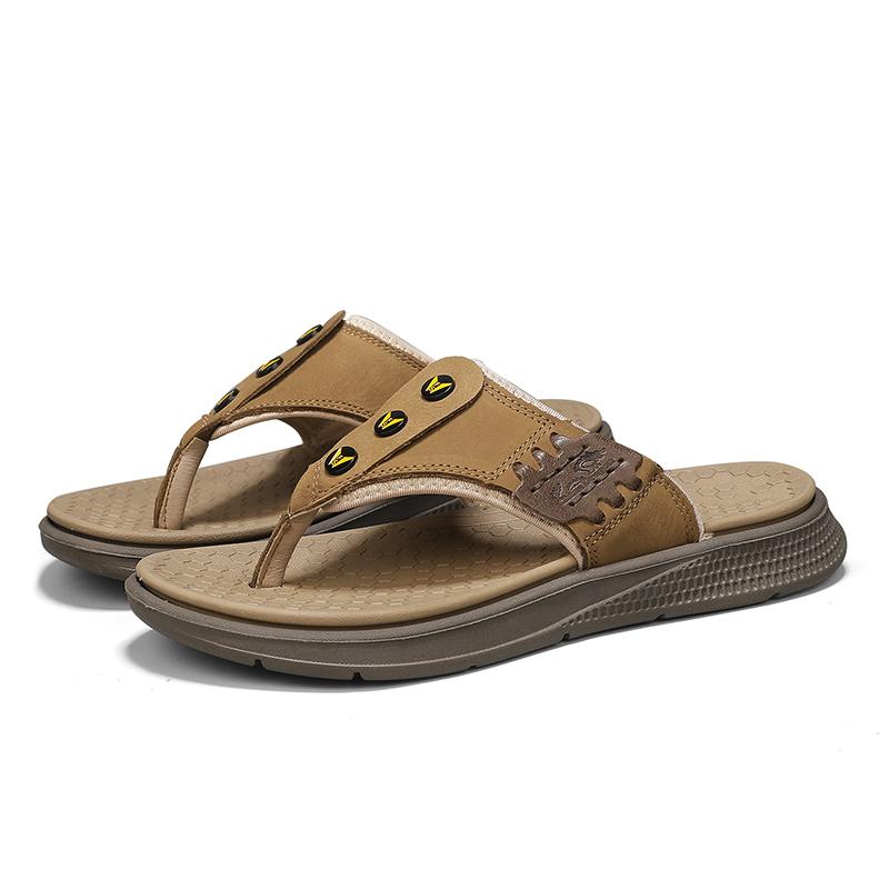 

Мужские шлепанцы из натуральной кожи, летние пляжные шлепанцы, мужская модная повседневная трендовая горячая распродажа, летние мужские тапочки для пляжа, улицы 44 хаки