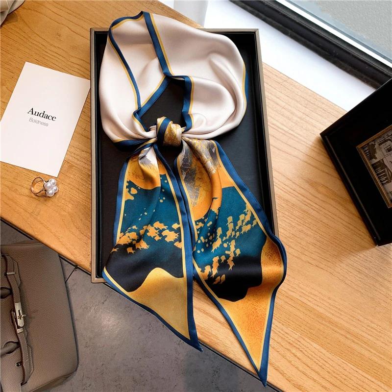 Luxury Long Silk Scarf Female Animal Horse Print Thin Narrow Scarf Bag Hair Band Ribbon Scarfs Women Neckerchief