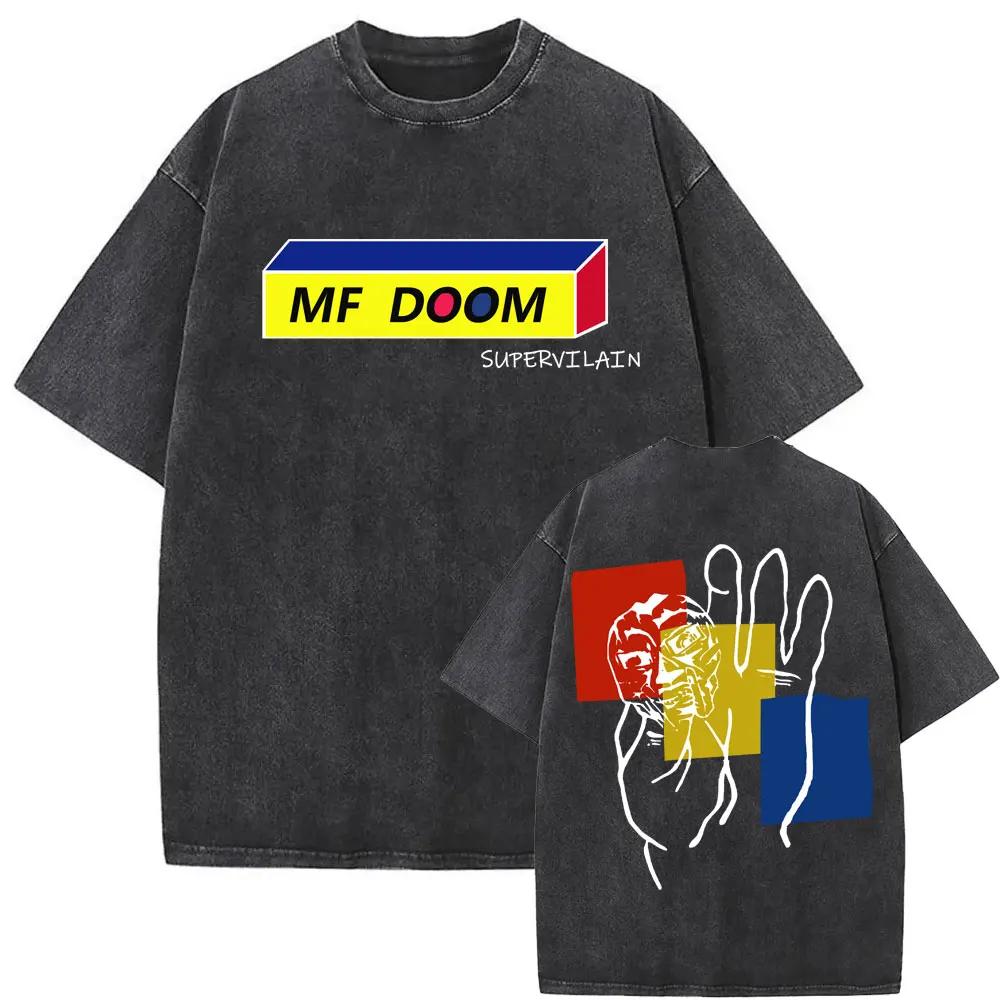 Street Style T-shirt Men's and Women's Fashion Short Sleeve Washed Vintage Rapper Mf Doom MM FOOD Pattern T-shirt