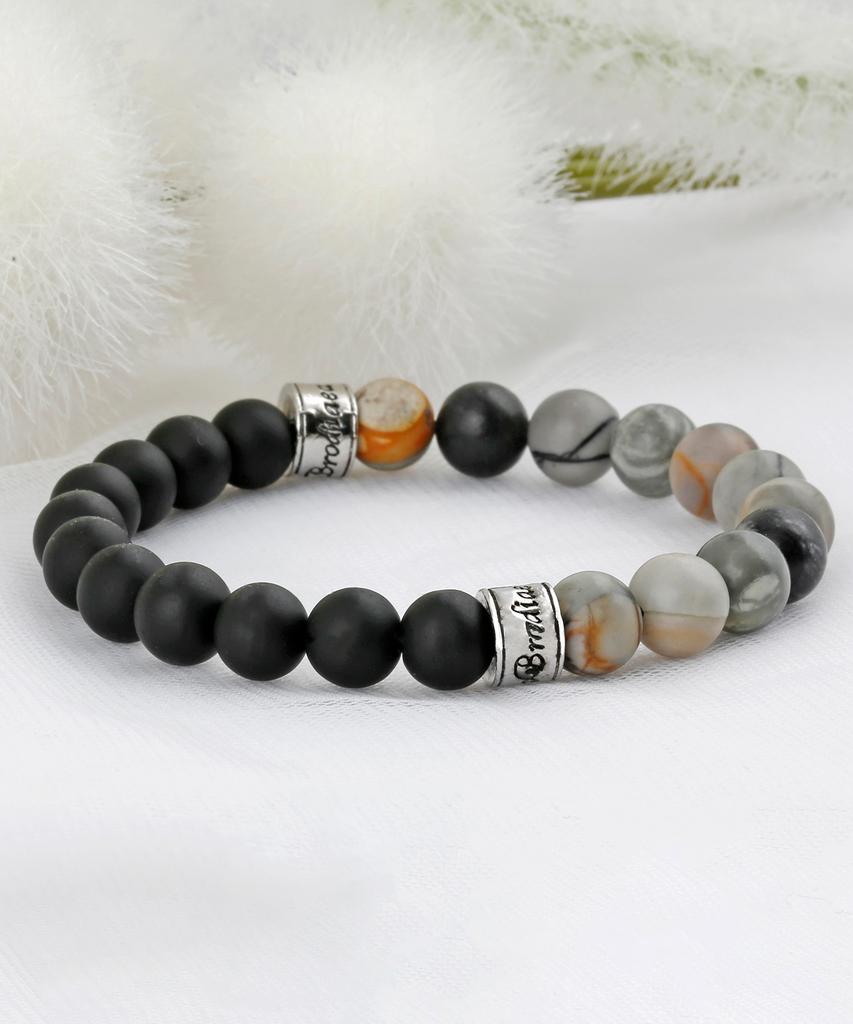 Shoveoff C24Svb-1014 Matte Black Onyx & Vintage Striped Agate Bracelet