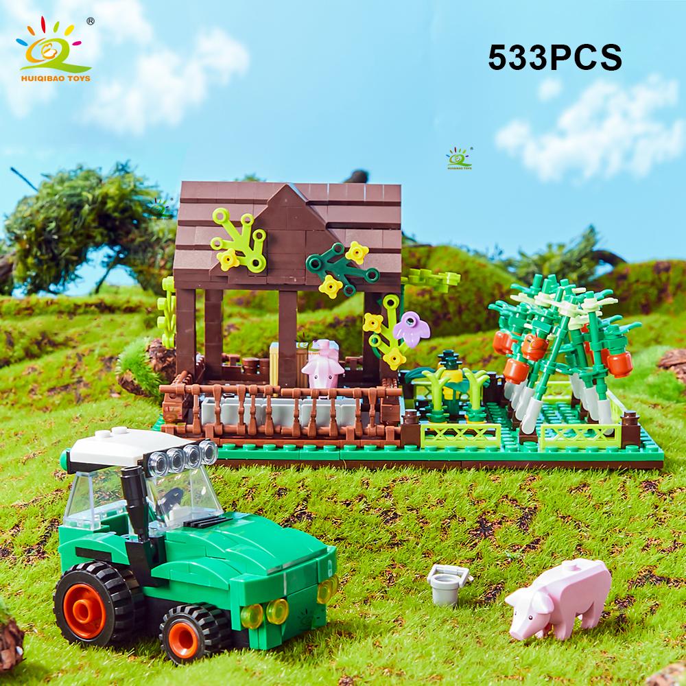 Non-Toxic Moc Farm Truck Pigsty Windmill House Building Block Farmer Tractor Vehicle Car Brick City Construction Toy For Children