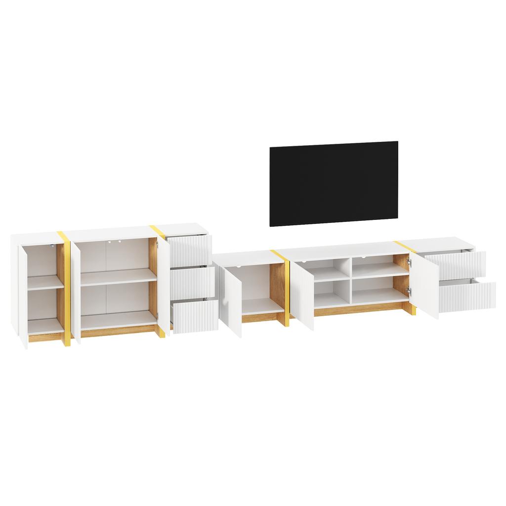 TV Lowboard Sideboard Set Living Room Furniture Grooved Front Storage Cabinet Media Console Cabinet Combination Made of PB and MDF