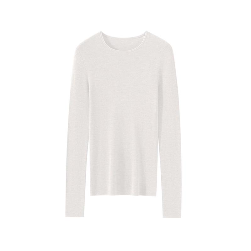 2026 Spring Seamless Round Neck Fine Knit Base Layer Shirt - 18 Gauge Superfine Wool