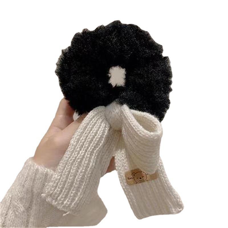 Scrunchie Women Warm Hair Scrunchies Winter Knit Hair Ties Bow Hair Bands Plush Elastic Band Hair Accessories