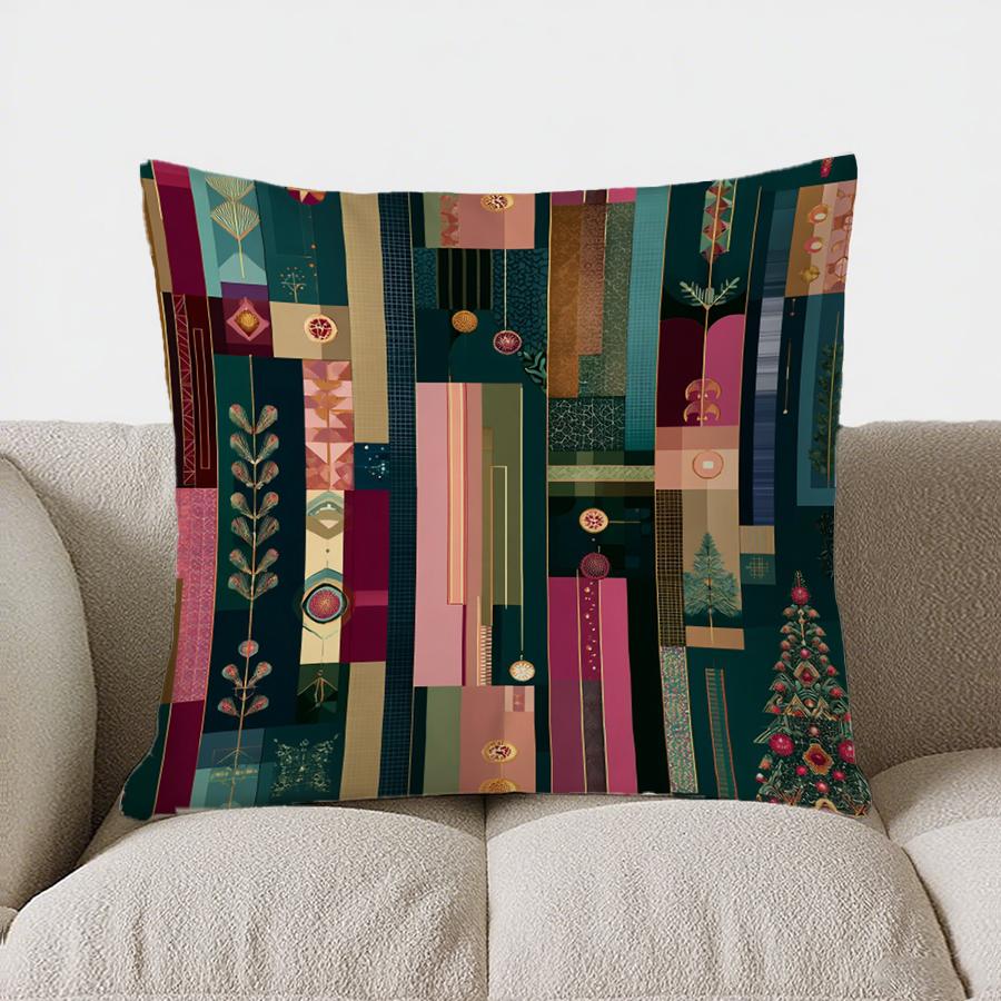 Home Decor Christmas Geometric Pattern Throw Pillow Cover Pattern Cushion Cover Suitable For Sofa Bedroom Car Pillow Cover