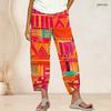 Women Plus Size Paisley Printed Teal White Loose Cropped Pants Cross Hem With Pockets