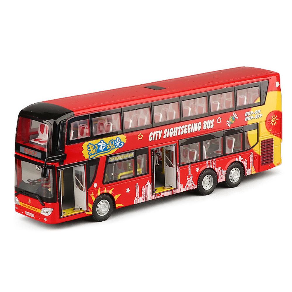 1:42er Maßstab Doppeldecker Spielzeugbus, Stadtrundfahrt Metalllegierung Modellauto Pull-Back Geräusch & Licht Sammlung Für Jungen, Kind
