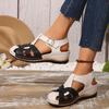 Women's Summer Platform Sandals with Adjustable Hook-and-Loop Thick Cushioned Sole & Red Straps - Black Casual Shoes for Casual Attire Comfortab
