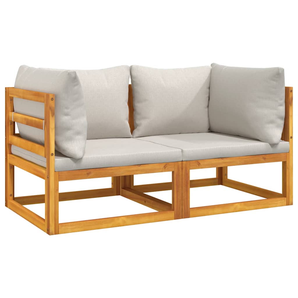Modular Corner Sofas 2 Pcs with Light Grey Cushions Solid Acacia Wood