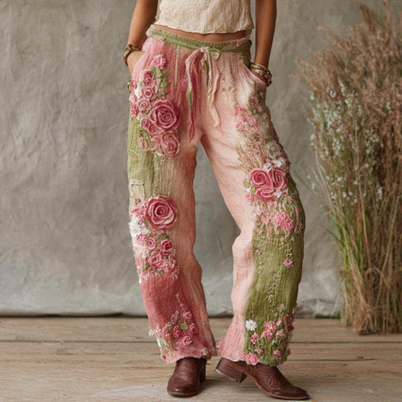 Elegant Women's Straight-Leg Pants with 3D Floral Print – New Season Style