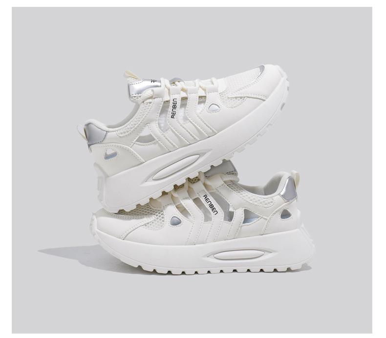 

Новые полые дышащие кроссовки Pops для женщин 2025 года, летние, для бега на открытом воздухе, для спорта, с толстой подошвой, для отдыха 40 бежевый