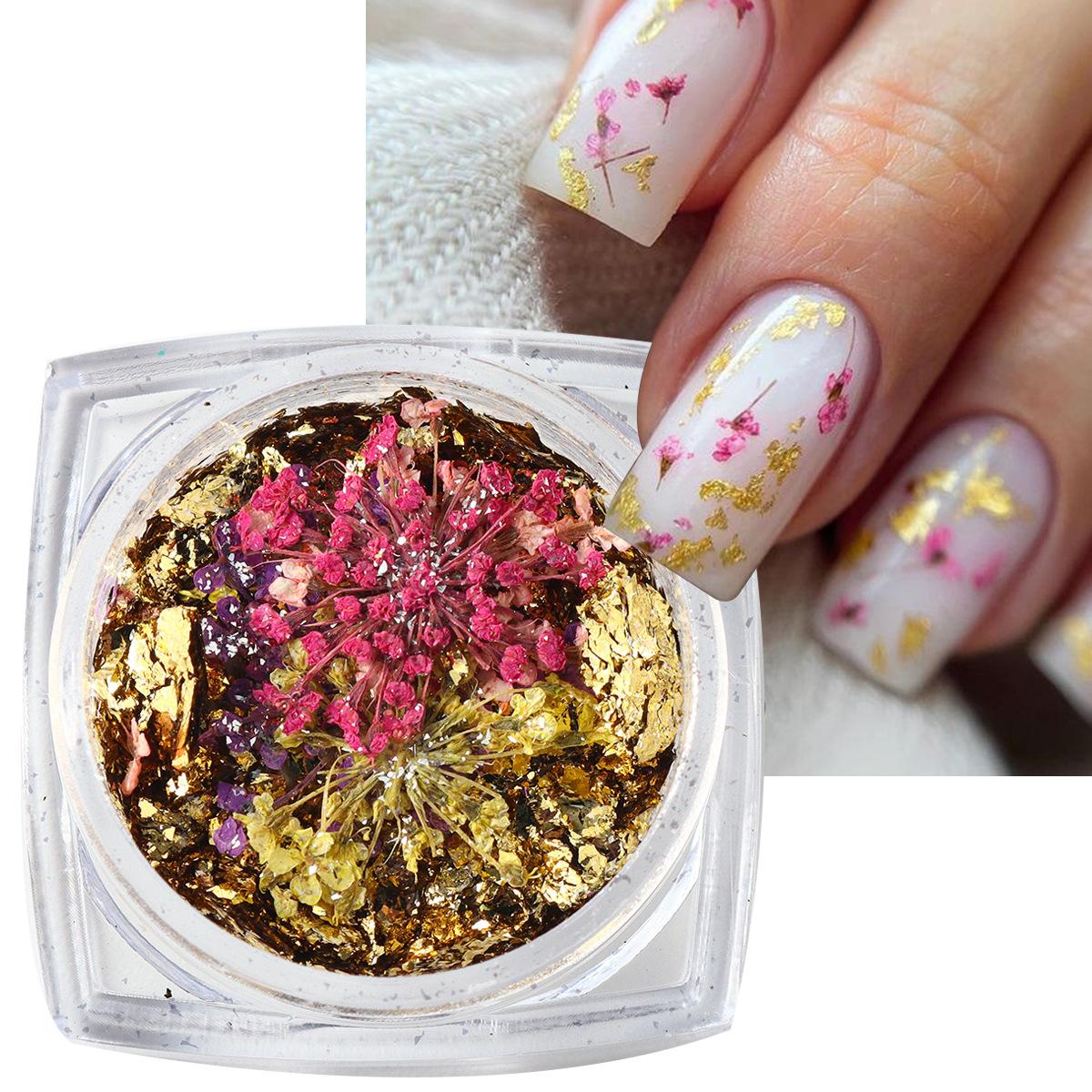 Hot Nail Art Dried Flowers Gold Foil Sequins Nails Platinum Paper Foil Fragments Bottle