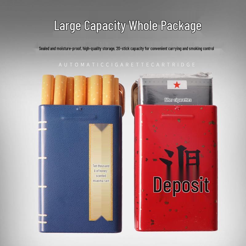 Men's 20-Capacity Tinplate Cigarette Case, Personalized Metal Hand-Rolled Holder, Multi-Pattern, Waterproof & Moisture-Proof.