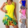 2025 Sporty Sunflower Split Skirted Tankini Swimsuit with Bright Colors