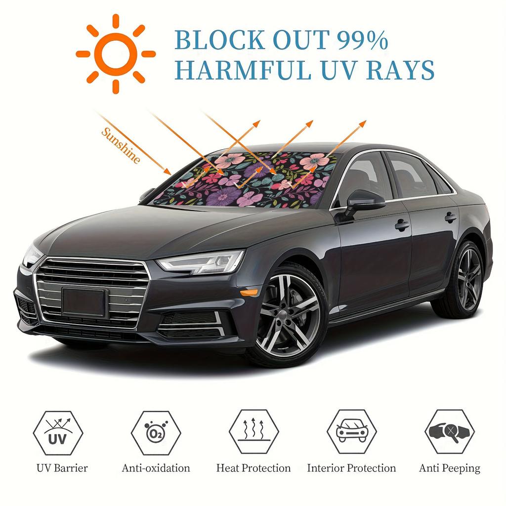 1Pcs Universal Classic Car Windshield Sunshade UV Rays Heat Blocker Keeps Vehicle Cool Unique Design Fit Sedans SUVs Trucks RVs