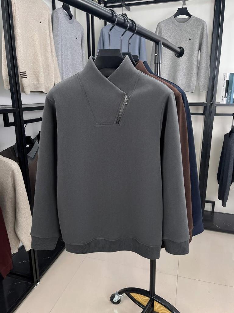 Men's Double-Sided Sherpa Fleece Hoodie, Half-Zip Stand Collar, Thickened and Warm Pullover Base Layer