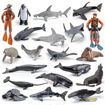 Simulierter Schwertwal Teufelsfisch Seelöwe Pinguin Delfin Meerestier Taucher Modell Set Statisches Ornament Spielzeug
