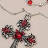 Double-layer Silver Gothic Cross Necklace for Women Gothic Jewelry Statement Necklace Red Gem Cross Pendant Choker Gifts