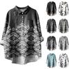 Women's Long Sleeve Shirt Button Retro Geometric Print Casual Hem Irregular Shirt Collar Top