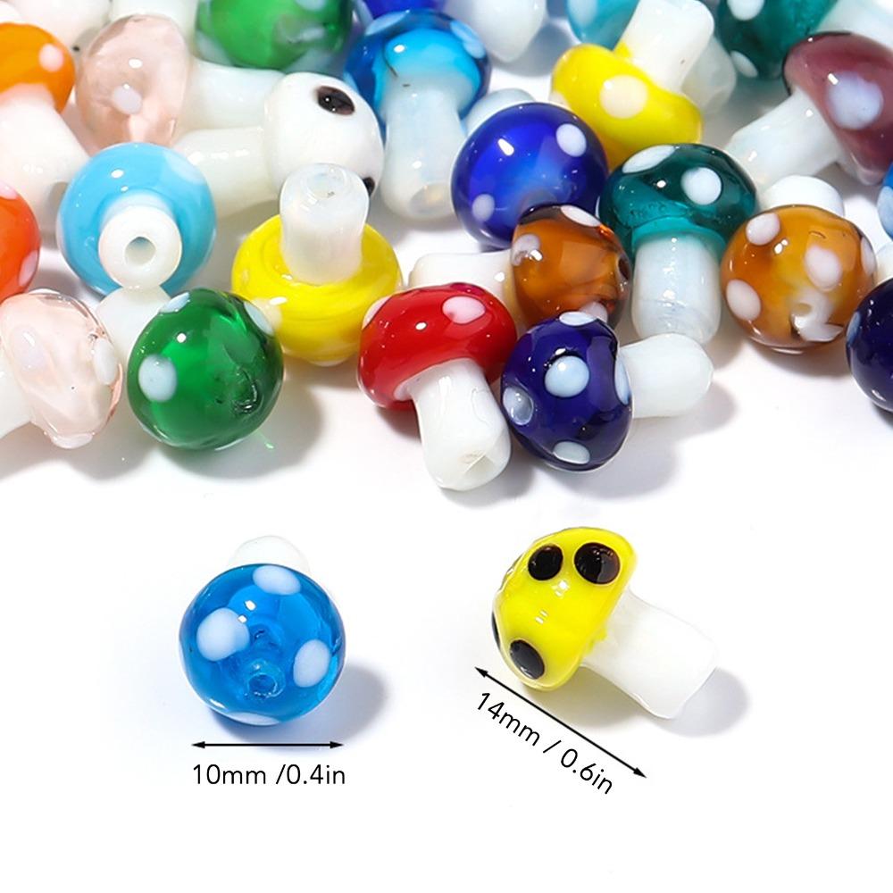 50pcs Coloured Glaze Mushroom Beads 1.55mm Hole 14x10mm Size Loose Beads Colorful Spacer Beads Jewelry Making