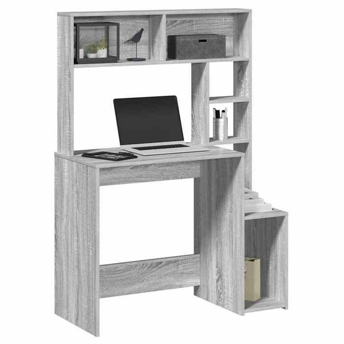 VidaXL Bureau avec étagères sonoma gris 100x45x140cm bois d'ingénierie, bureau d'ordinateur, bureau debout, bureau avec 860441