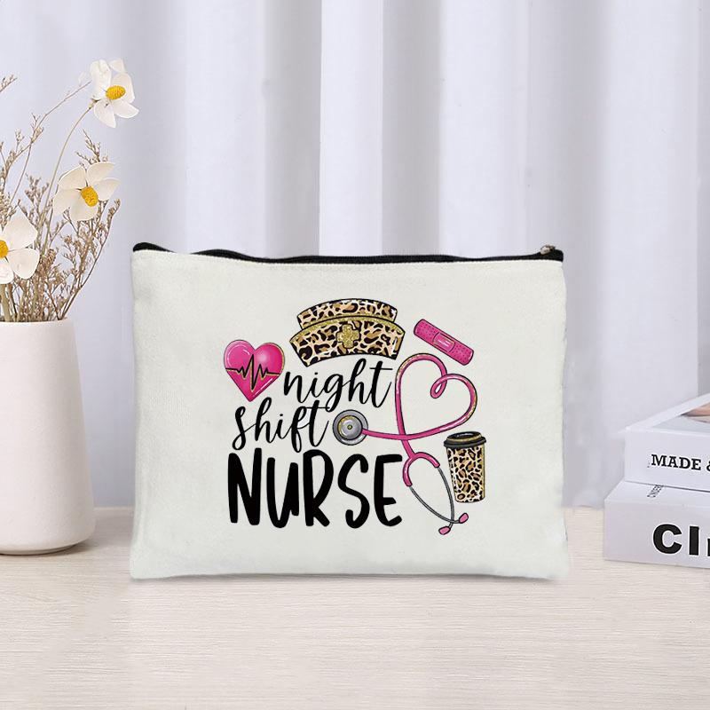 Kosmetiktaschen Krankenschwester Aufdruck Kosmetischer Organizer für Damen Waschbare Leinwand Reise Toilettenbeutel Aufbewahrung Bürobedarf Federmäppchen