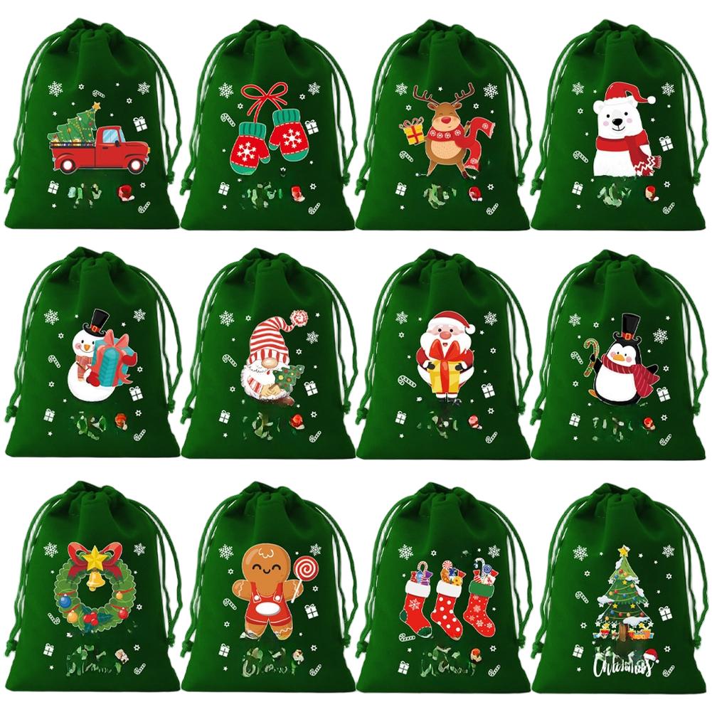 Holiday Velvet Drawstring Present Sacks 12 Pack for Party For FAVORS Polyester Fabric Bags Suitable for Candy Small Treats
