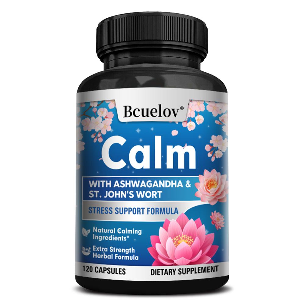 Calm Dietary Supplement with Ashwagandha & St. John s Wort - Herbal Stress Support Formula - 120 Capsules 120PCS